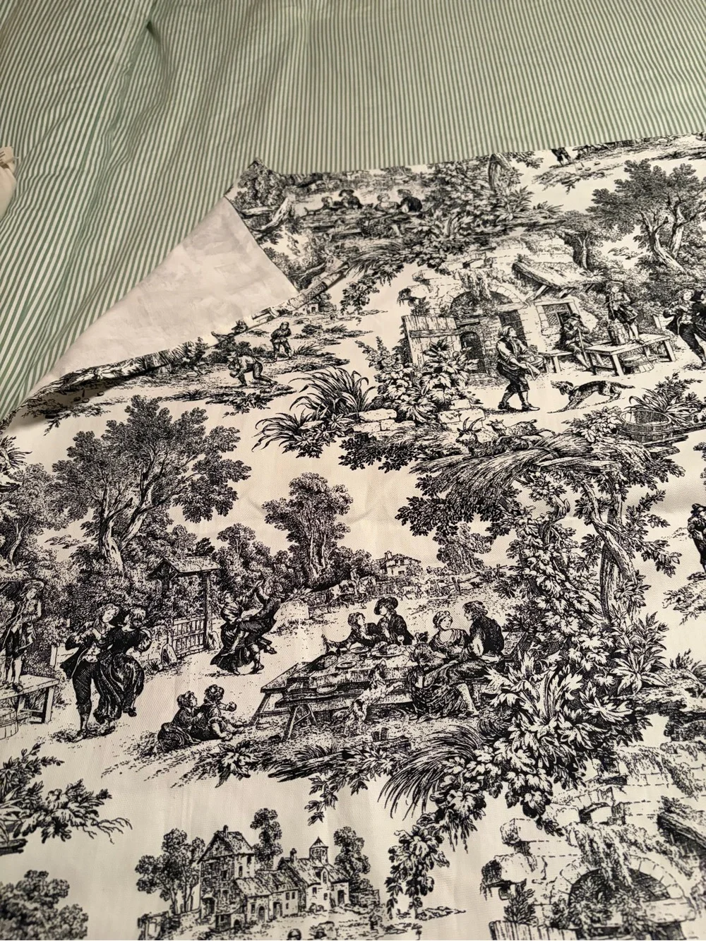 Classic Black and White Toile Cotton shower curtain - standard size